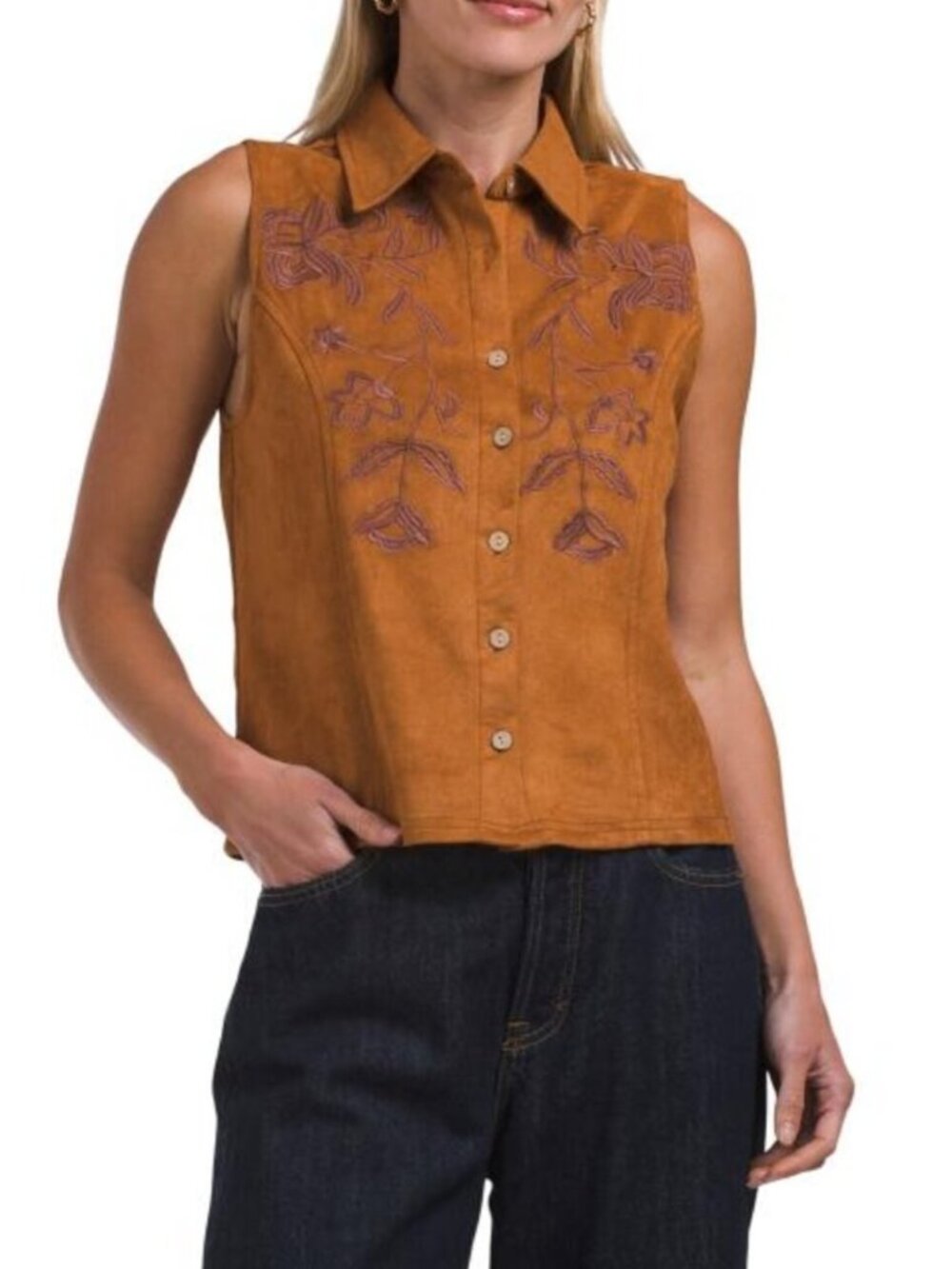 LIV LOS ANGELES Faux Suede Embroidered Vest